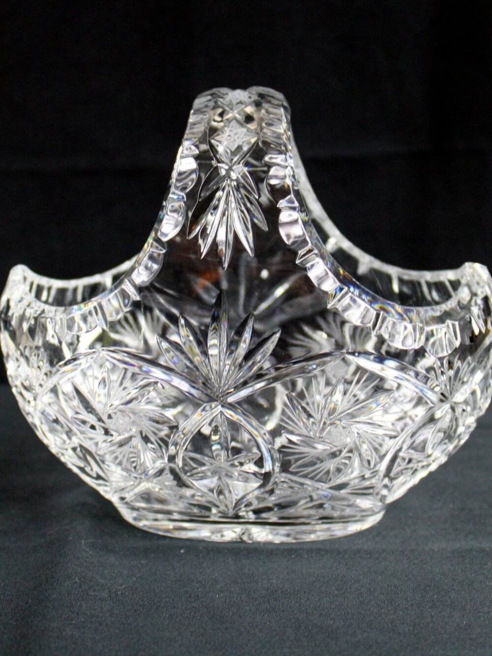 Vintage Irena Glass Co Hand Cut 24% Crystal Basket 6" Pinwheel and Fan Design